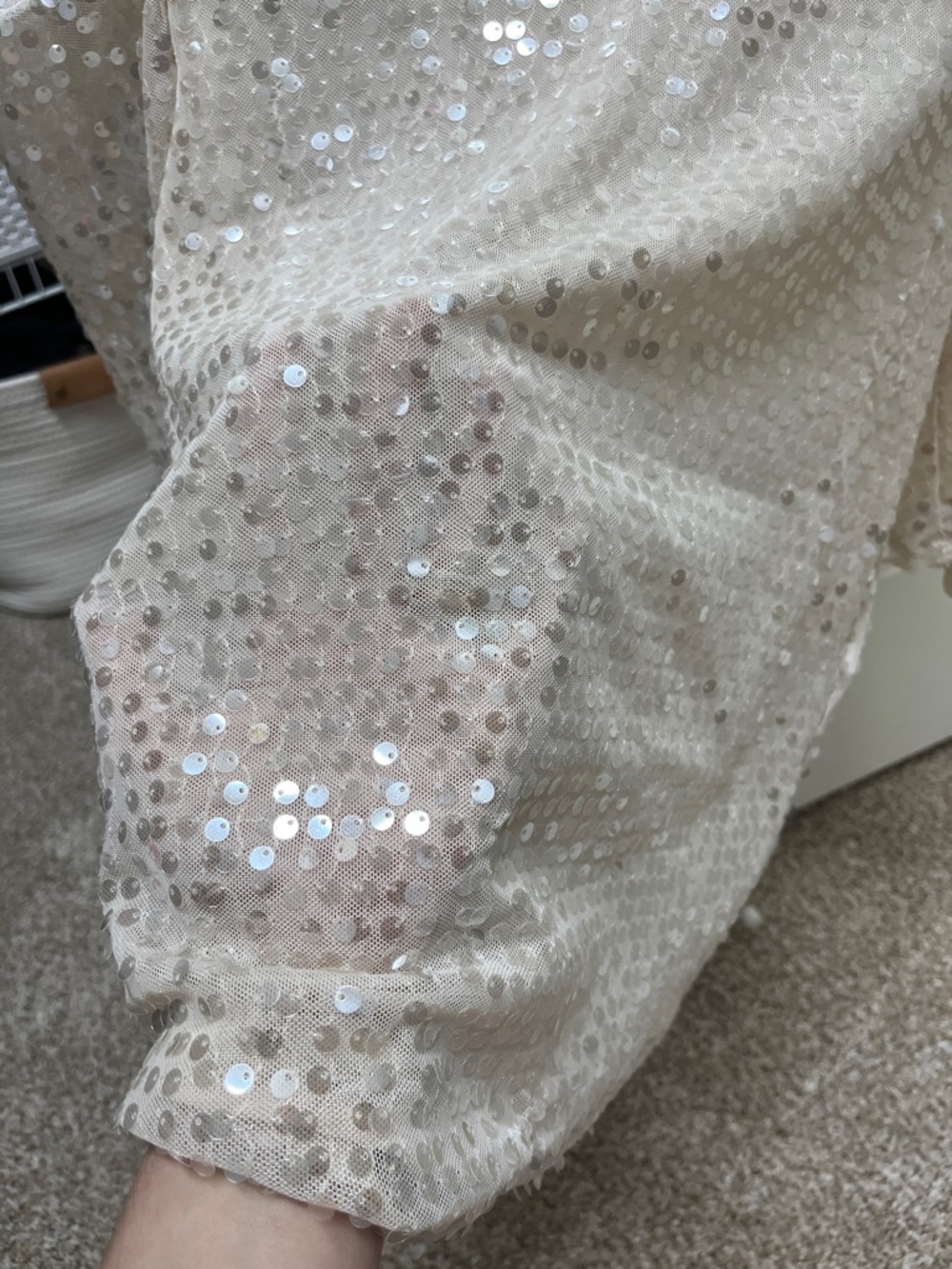 ZARA Cream Sequin Mesh Shell Top - Picture 4 of 7